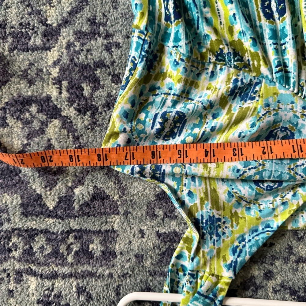 Y2K Boho Vacation Print my collection Sz XL Maxi Dress Twist Front Blue & Green - Picture 10 of 11